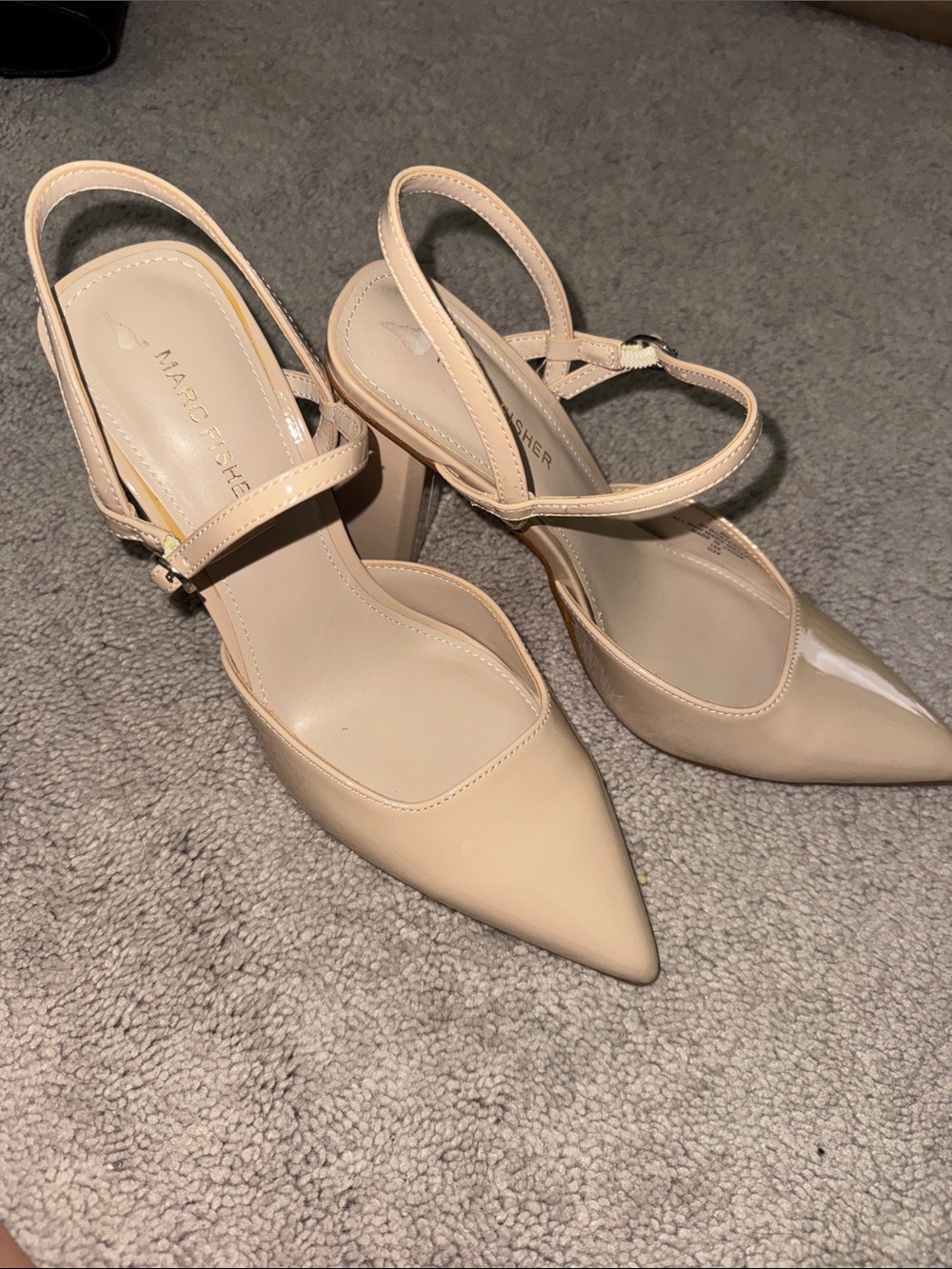 Marc Fisher Beige Patent Pointed-Toe Slingback Pumps